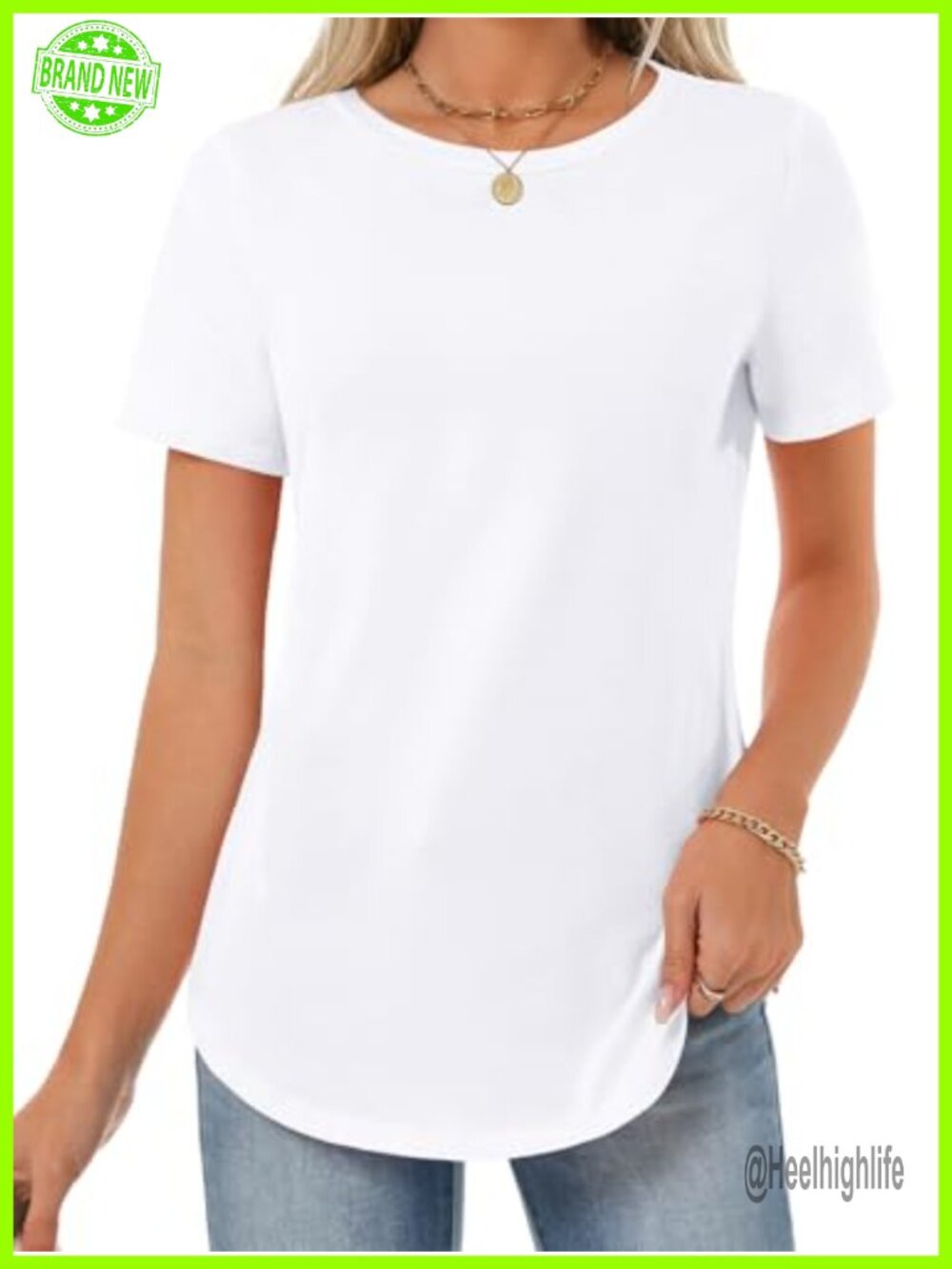 Womens Cotton Short Sleeve Crewneck Tee Curved Hem Tunic Top Casual Summer